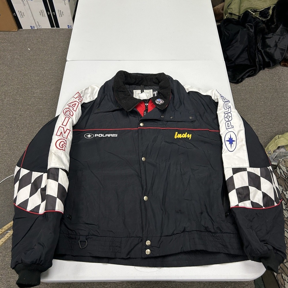 Polaris Indy Racing Jacket Mens XL Black Checkered Flag Thermolite Insulated